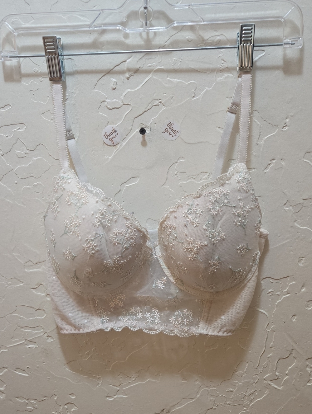 Jessica Simpson White Embroidered Longline Corset Hook Bra